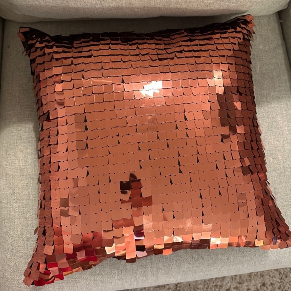 Copper Rose Gold Sequins Metallic Holiday Accent Pillow H&M Home